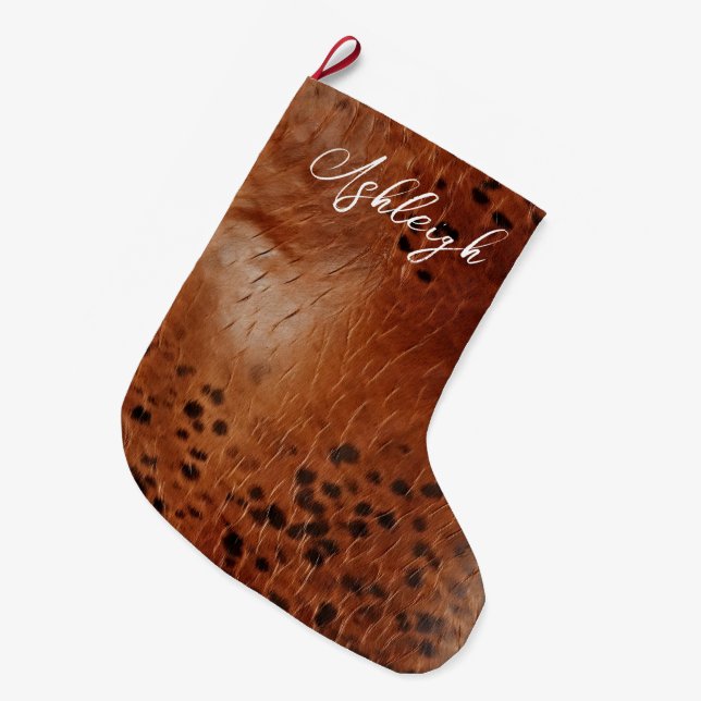 Meia De Natal Grande Brown Faux Leather (Frente (Pendurada))