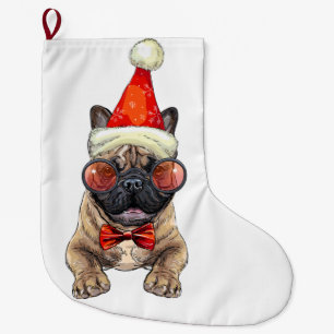 Meia De Natal Grande Buldogue francês natalino