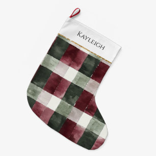 Meia De Natal Grande Burgundy Green Xadrez Strike Natal Dourado