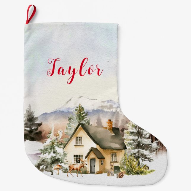Meia De Natal Grande Cabana de Natal Férias de Inverno (Frente)