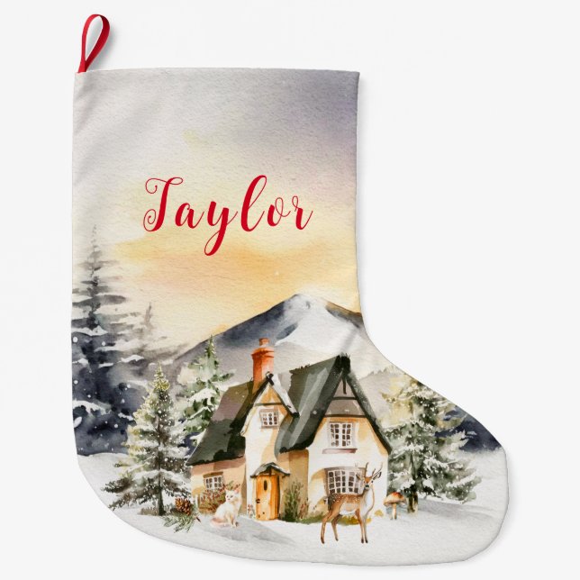 Meia De Natal Grande Cabana de Natal Férias de Inverno (Frente)