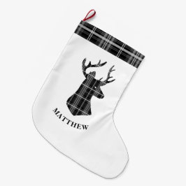 Meia De Natal Grande Cabeça de Stag na Xadrez Preta e Branca