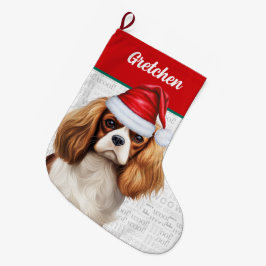 Meia De Natal Grande Cachorro Cavalier de Natal com o nome Woof Backgro