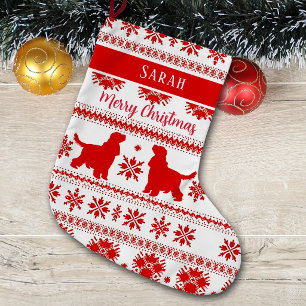 Meia De Natal Grande Cachorro Cocker Spaniel Inglês Nórdico Vermelho Na
