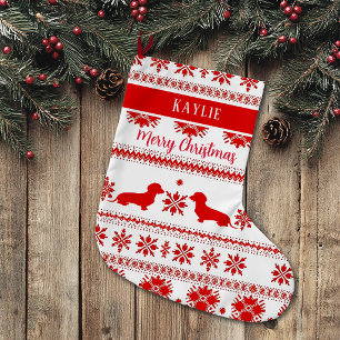 Meia De Natal Grande Cachorro Dachshund Nórdico Vermelho Natal