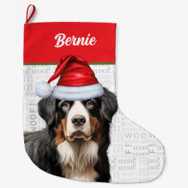 Meia De Natal Grande Cachorro de Bernese com nome de cão