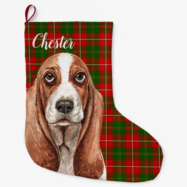 Meia De Natal Grande Cachorro de Caça-Basset Personalizado (Frente)