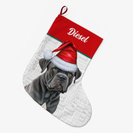 Meia De Natal Grande Cachorro de Corso de Natal com o nome Woof Backgro