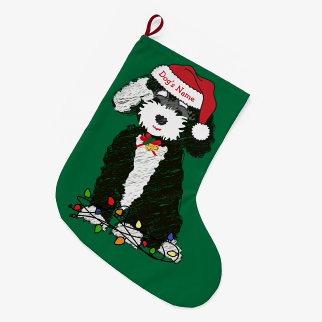 Meia De Natal Grande Cachorro de Feriado de Bernedoodle de Natal Person (Frente (Pendurada))