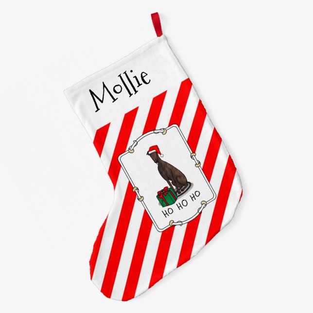 Meia De Natal Grande Cachorro de Greyhound Santa Hat (brindle) de Natal (Verso (Pendurada))