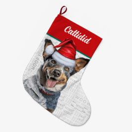 Meia De Natal Grande Cachorro de Natal com Nome Pau Fundo