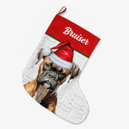 Meia De Natal Grande Cachorro de Natal com o nome Woof Background