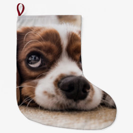 Meia De Natal Grande Cachorro Panelado De Olhos Tristes