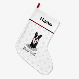 Meia De Natal Grande Cachorro podre de Boston Terrier (preto)