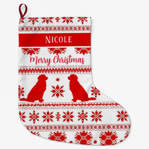 Meia De Natal Grande Cachorro Retriever Dourado Nórdico Vermelho Natal