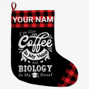 Meia De Natal Grande Café De Biologia Personalizada Na Xadrez De Minha