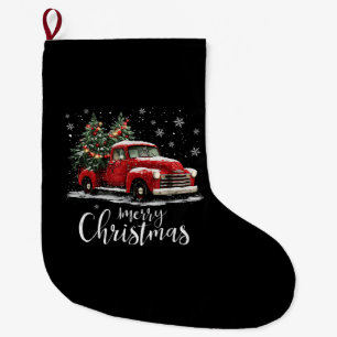 Meia De Natal Grande Caminhão Vermelho Vintage Papai Noel Árvore Feliz
