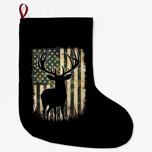 Meia De Natal Grande Camo US Flag Deer Hunting Camoflage Hunter (Frente)