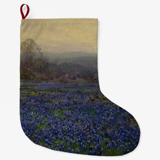 Meia De Natal Grande Campo de flores de Bluebonnet (paisagem rural) (Frente)