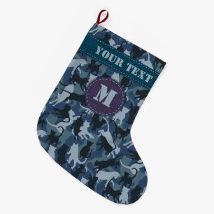Meia De Natal Grande Camuflagem de Marinho de gatos
