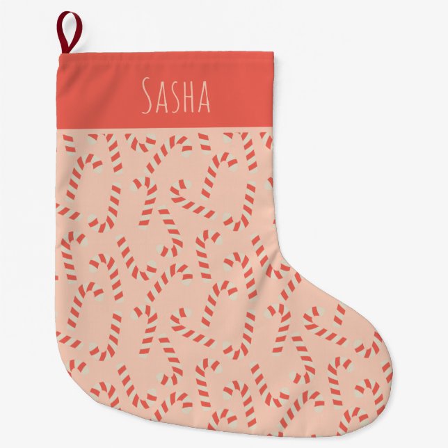 Meia De Natal Grande Canas de Natal Rosa-Pinho (Frente)
