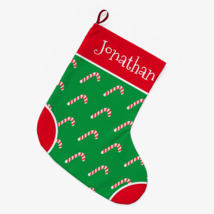 Meia De Natal Grande Candy Cane Green Red Typoographic Name