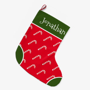 Meia De Natal Grande Candy Cane Red & White Typografia Nome Grande