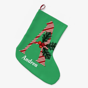 Meia De Natal Grande Candy Cane Stripe - Letra A