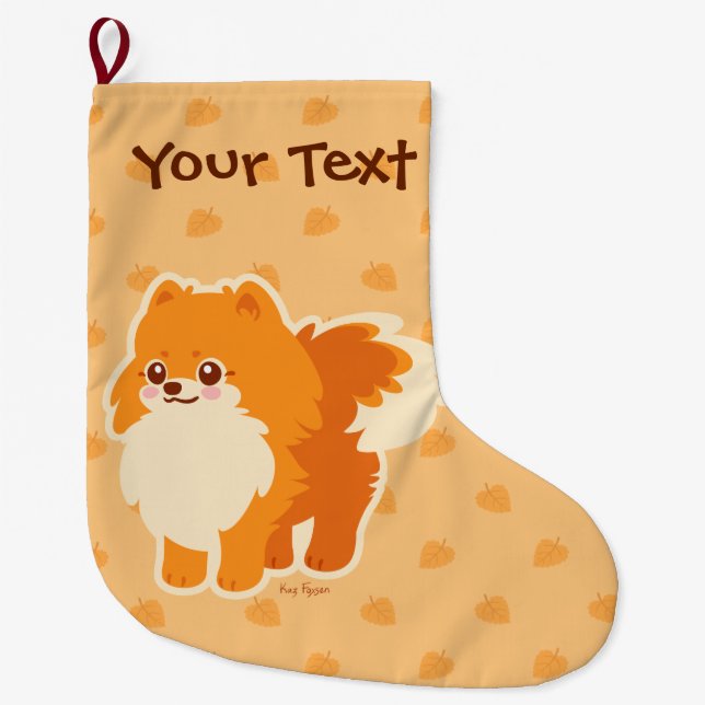 Meia De Natal Grande Cão bonito Kawaii Pomeranian (Frente)