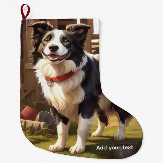 Meia De Natal Grande Cão Border Collie (Frente)