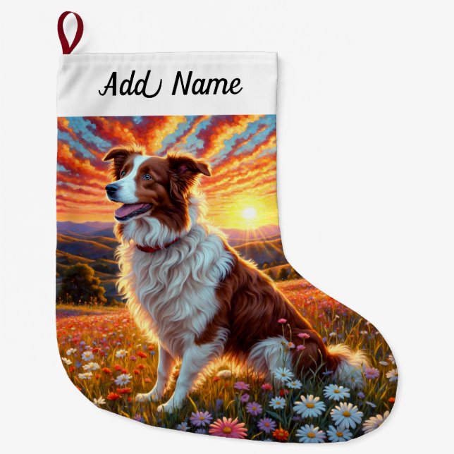 Meia De Natal Grande Cão Border Collie (Frente)