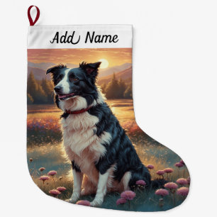 Meia De Natal Grande Cão Border Collie