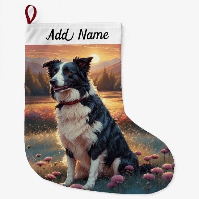 Meia De Natal Grande Cão Border Collie (Frente)