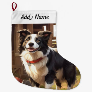 Meia De Natal Grande Cão Border Collie