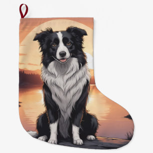 Meia De Natal Grande Cão Border Collie