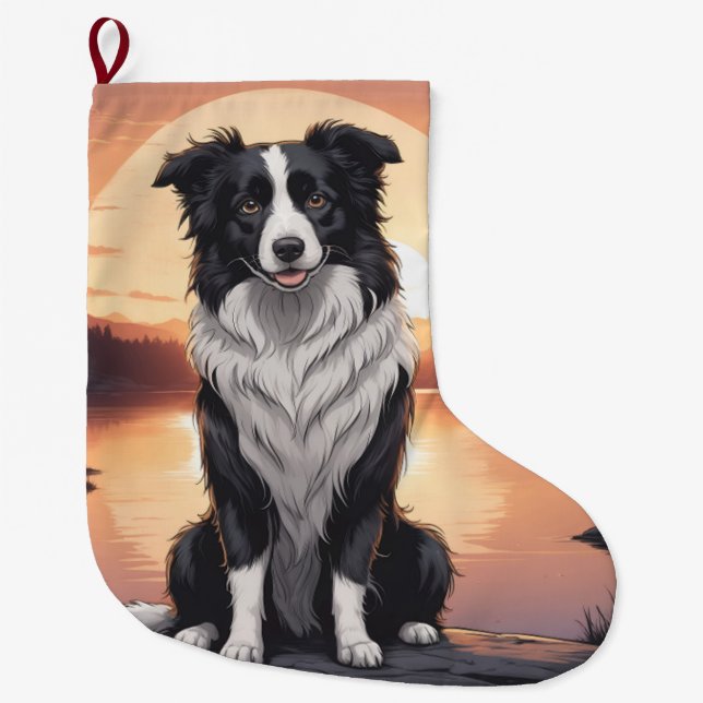 Meia De Natal Grande Cão Border Collie (Frente)