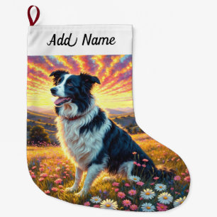 Meia De Natal Grande Cão Border Collie