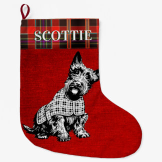 MEIA DE NATAL GRANDE CÃO DE SCOTISH TERRIER, CÃO DO SCOTTIE + TARTAN