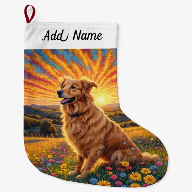 Meia De Natal Grande Cão Retriever Dourado (Frente)