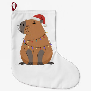Meia De Natal Grande Capivara de Natal com Chapéu de Papai Noel Luzes d
