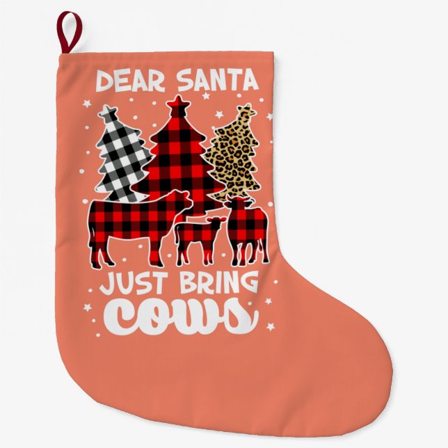 Meia De Natal Grande Caros Papais noeis Tragam Vacas Xadrez de Natal (Frente)