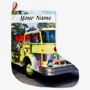 Meia De Natal Grande Carro de bombeiros amarelo