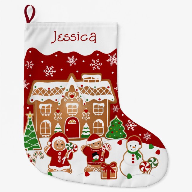 Meia De Natal Grande Casa de Biscoito de Gengibre  (Frente)