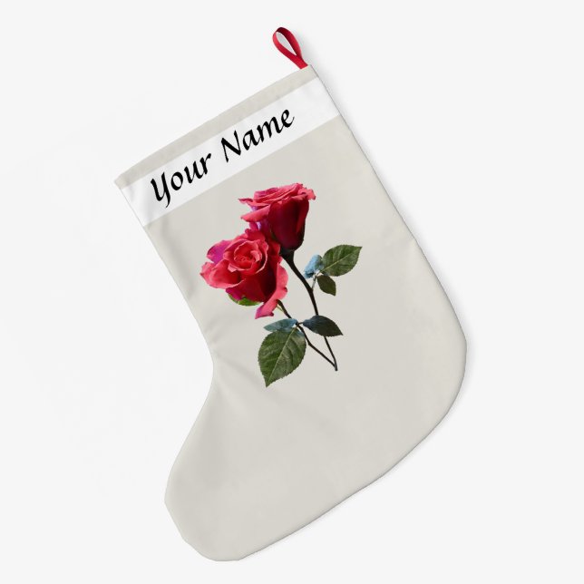 Meia De Natal Grande Casal de Rosas (Verso (Pendurada))