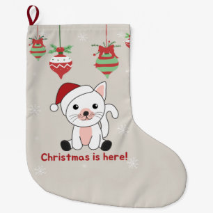Meia De Natal Grande Cat Natal Neve Animais de inverno Gatos Grandes Ch
