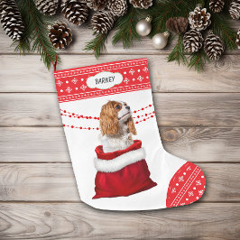 Meia De Natal Grande Cavalier King Charles Spaniel Dog Snowflake Border