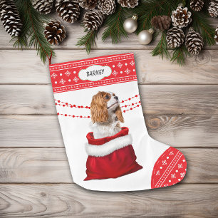 Meia De Natal Grande Cavalier King Charles Spaniel Dog Snowflake Border