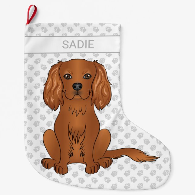 Meia De Natal Grande Cavalier King Charles Spaniel Rubi & Nome (Frente)