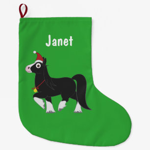 Meia De Natal Grande Cavalo aciganado de Vanner no chapéu do papai noe