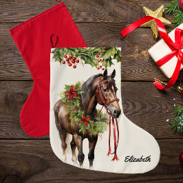 Meia De Natal Grande Cavalo de Natal da Baía Castanho Personalizado